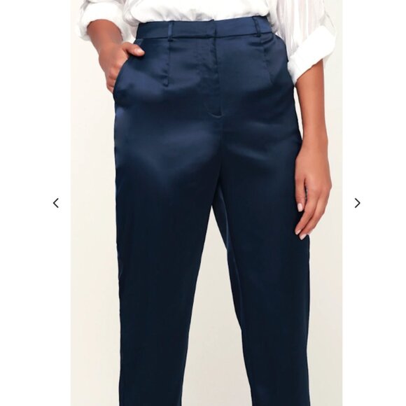 Lulus My Story Navy Blue Satin Trouser Pants - Picture 4 of 8